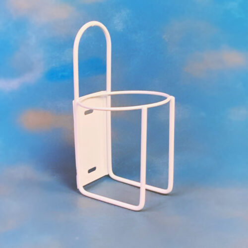 Wire wall bracket for 16 and 18 ounce bottles of soap and sanitizer